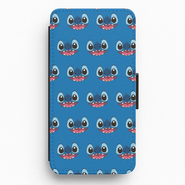 Blue Alien Face Pattern Flip / Wallet Phone Case