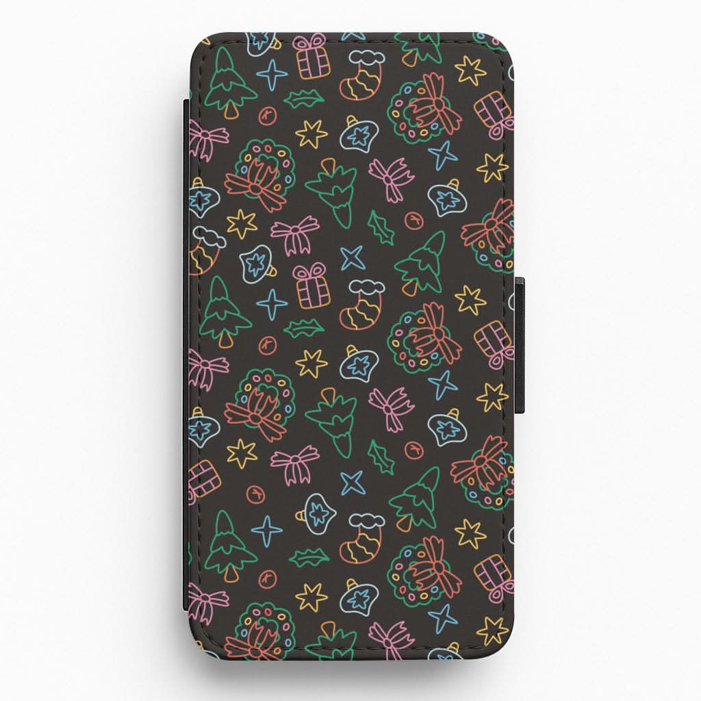 Neon Christmas Icons Pattern I Flip / Wallet Phone Case
