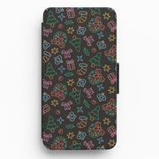 Neon Christmas Icons Pattern I Flip / Wallet Phone Case 1