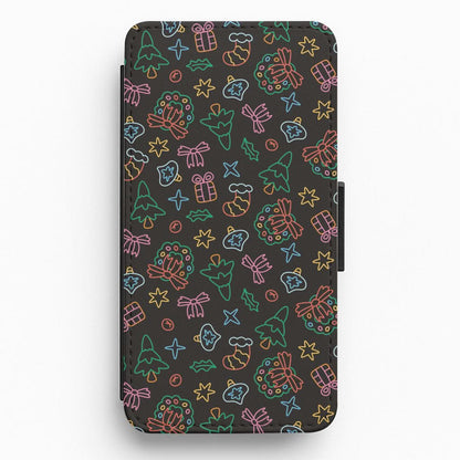 Neon Christmas Icons Pattern I Flip / Wallet Phone Case