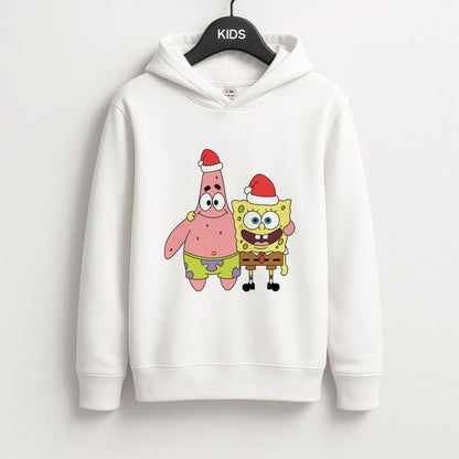 Cartoon Sponge And Starfish Christmas Hats Kids Hoodie