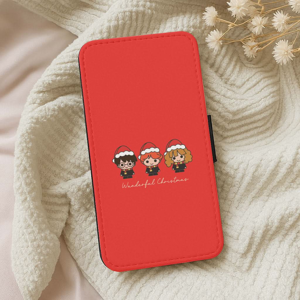 Wizards With Christmas Hats Leather Phone Case