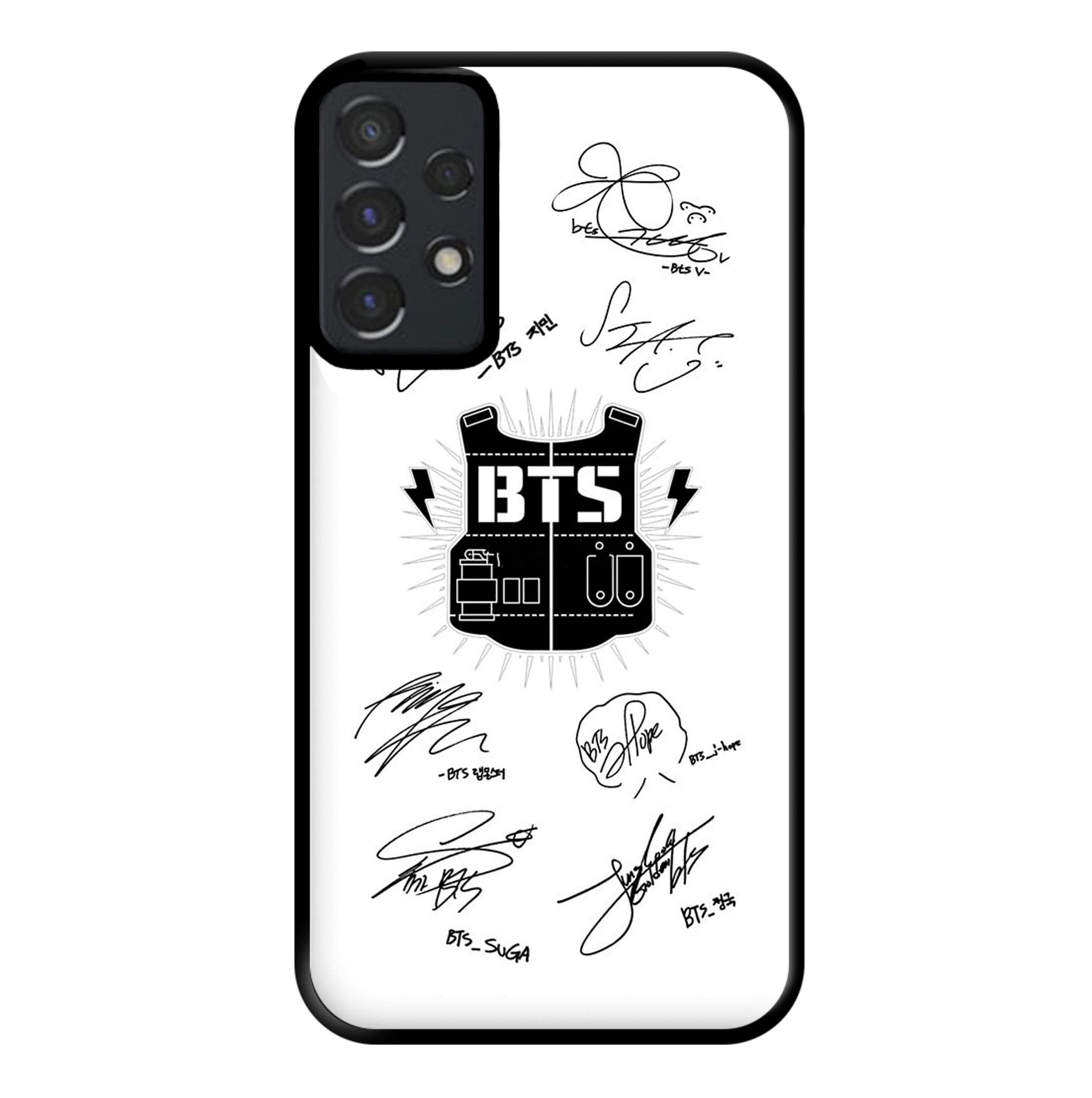 White K-Pop Band Army Logo and Signatures Phone Case