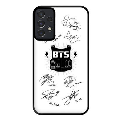 White K-Pop Band Army Logo and Signatures Phone Case