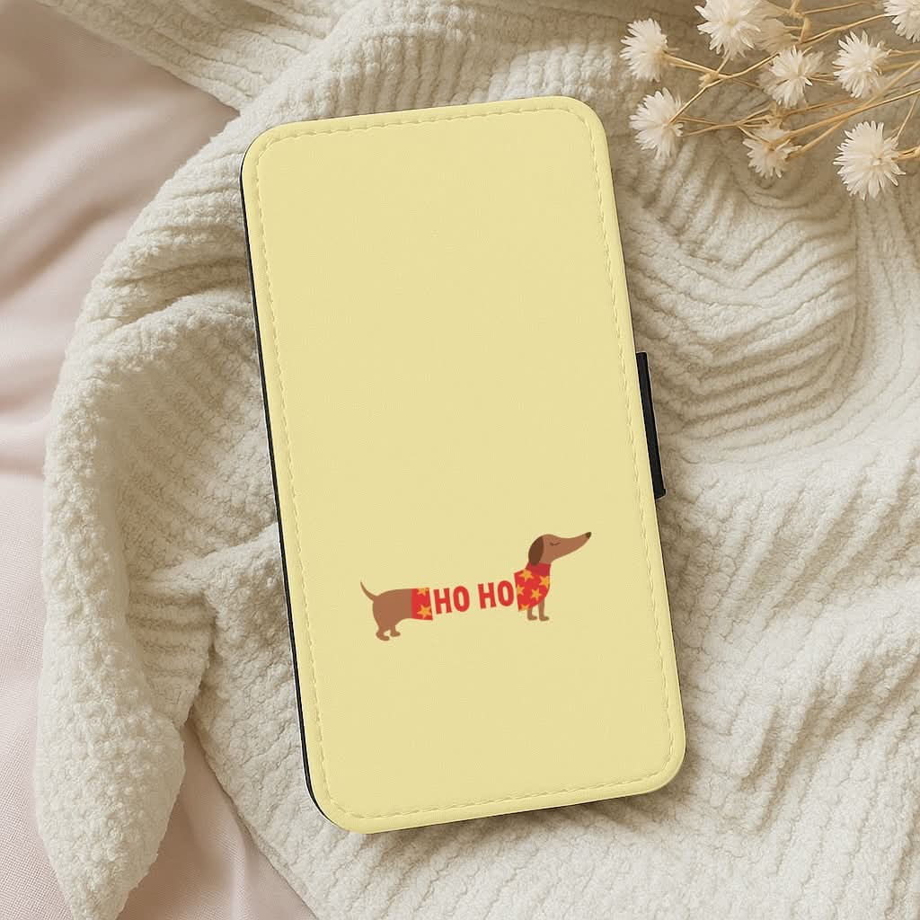 Christmas Jumper Ho Ho Dachshund Leather Phone Case