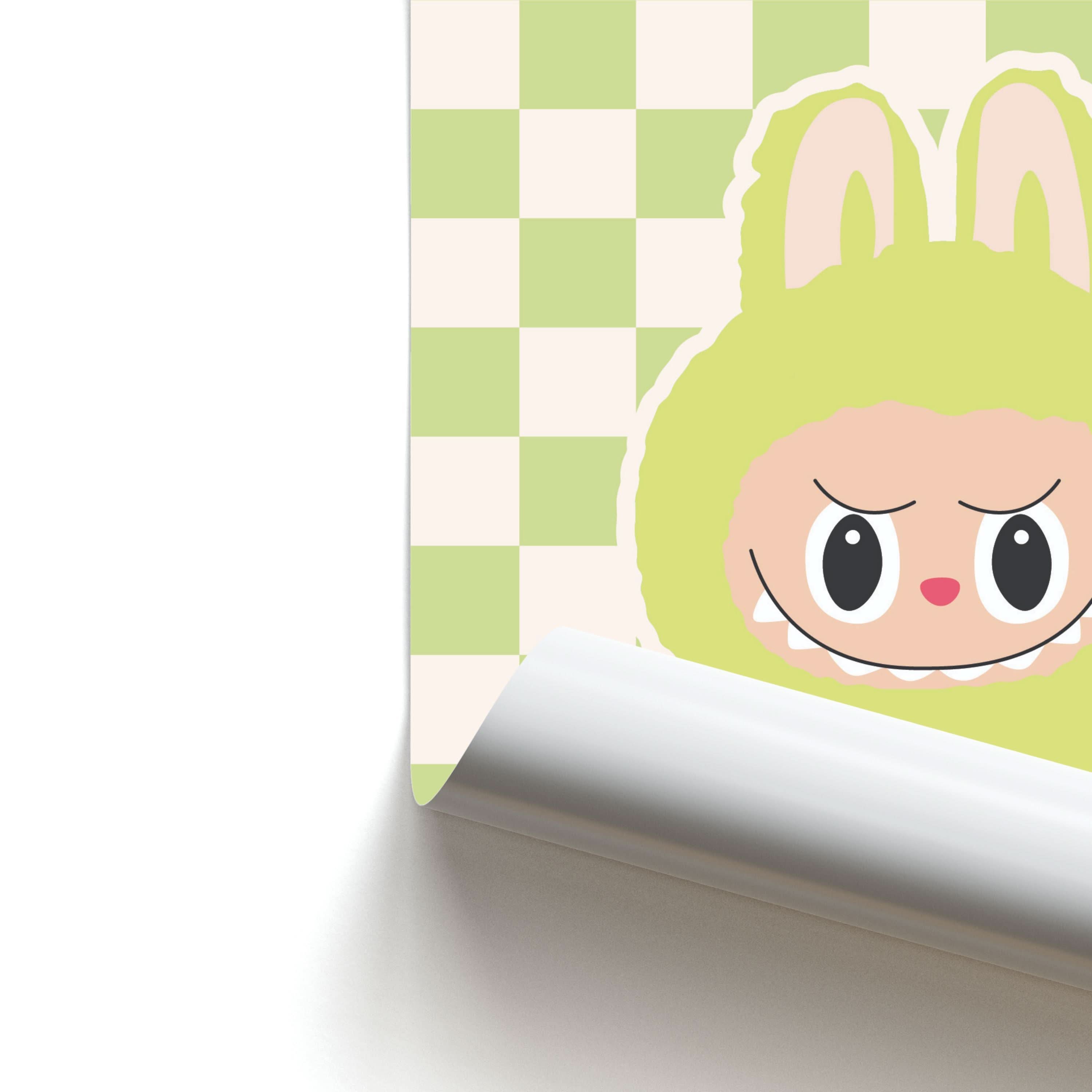 Checkered Cute Green Monster  Poster