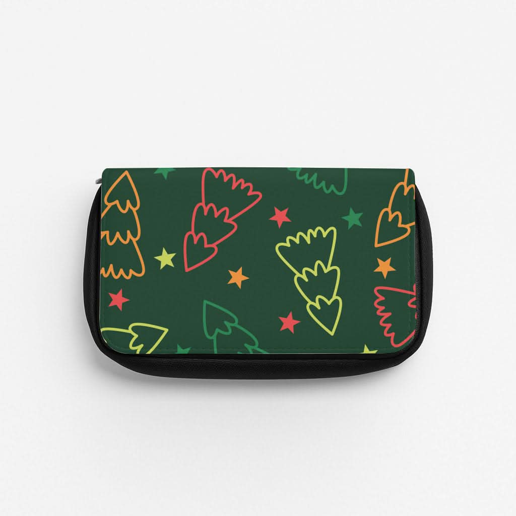 Colourful Christmas Tree Outlines Pattern Pencil Case