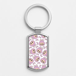 Cute Purple Monster And Bows Pattern Silver Metal Keyring