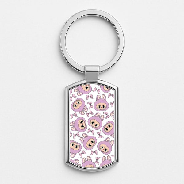 Cute Purple Monster And Bows Pattern Silver Metal Keyring