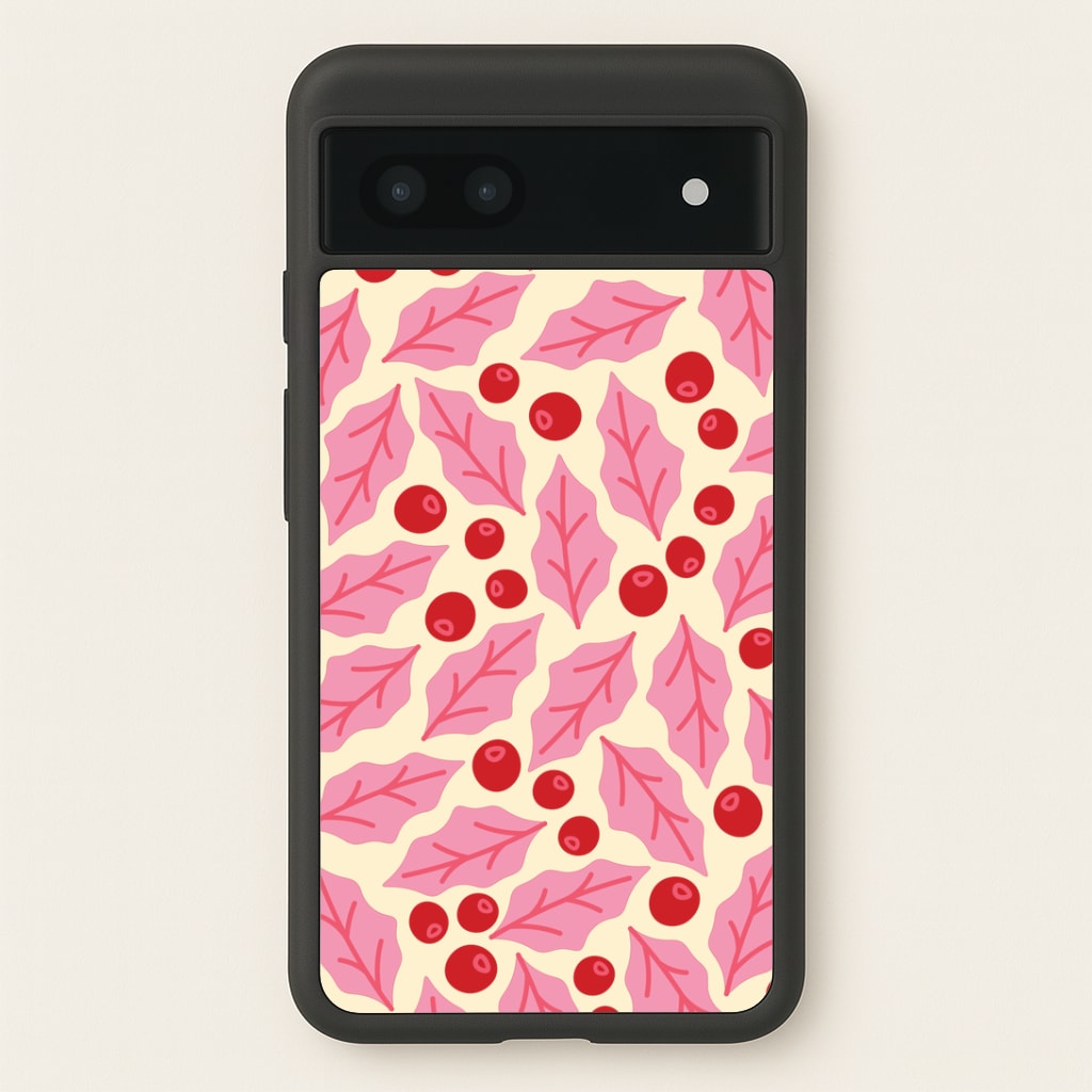Pink Holly And Berries Pattern Google Pixel 7a Case