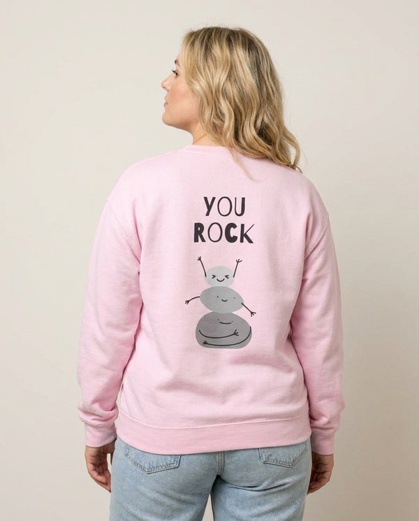 You Rock Sweatshirt — Pink Back, worn