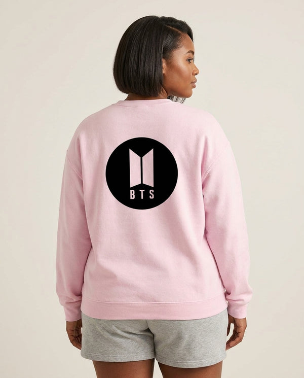 BTS logo Black - K Pop Sweatshirt — Pink Back, worn