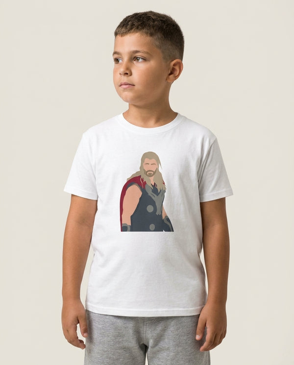 Thor Kids T-Shirt — White Front, worn