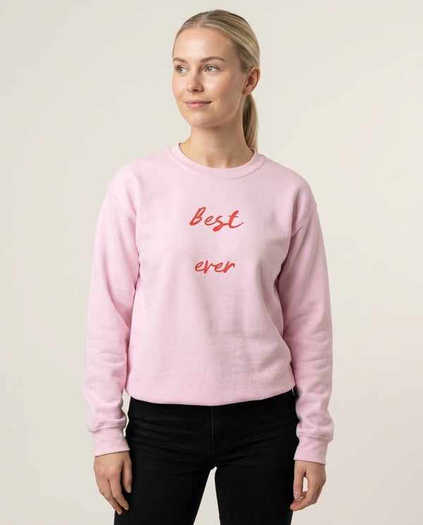Best Mom Ever Sweatshirt — Pink Front, worn