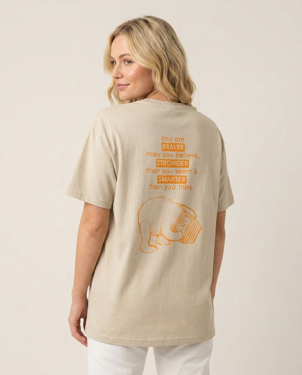 You Are Braver T-Shirt — Sand Back, worn