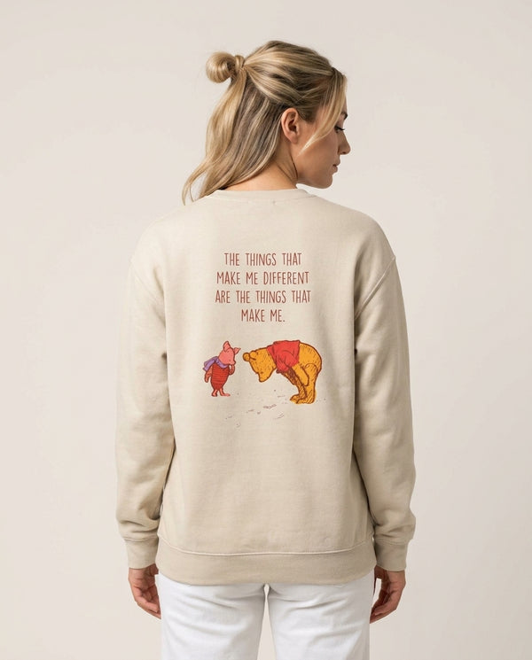 The Things That Make Me Different  Sweatshirt — Sand Back, worn