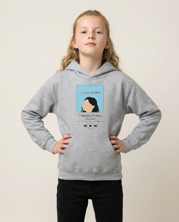 I Miss You - Abrams Kids Hoodie — Grey Front, worn