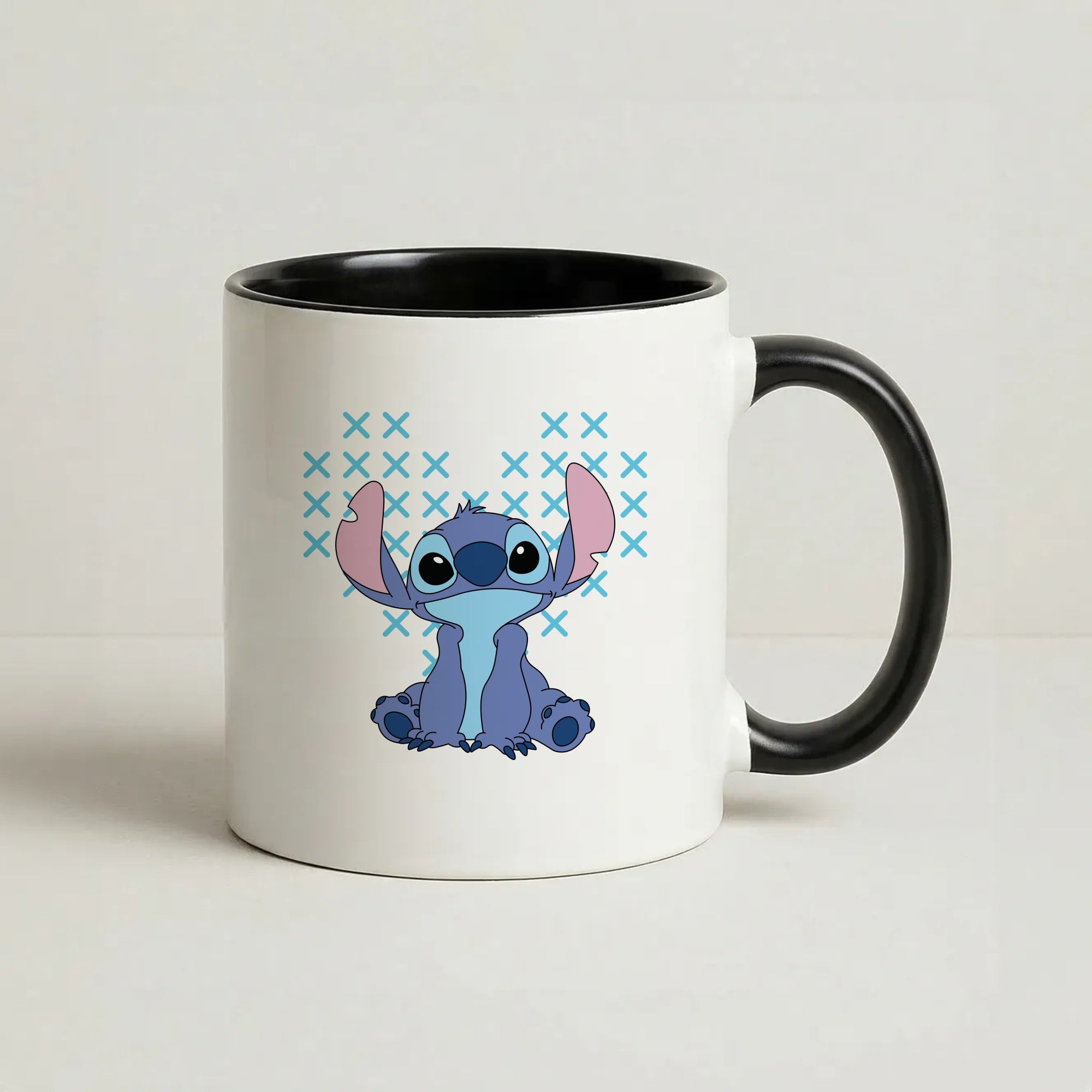 Blue Alien Hearts Coffee Black Mug
