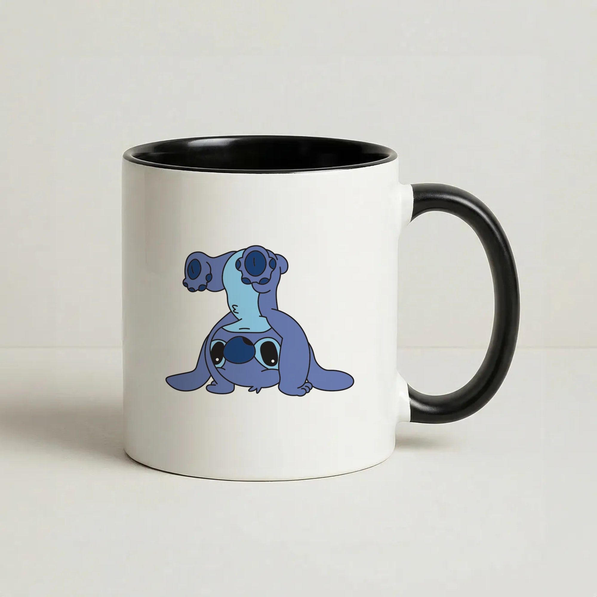 Cute Blue Alien Handstand Coffee Black Mug