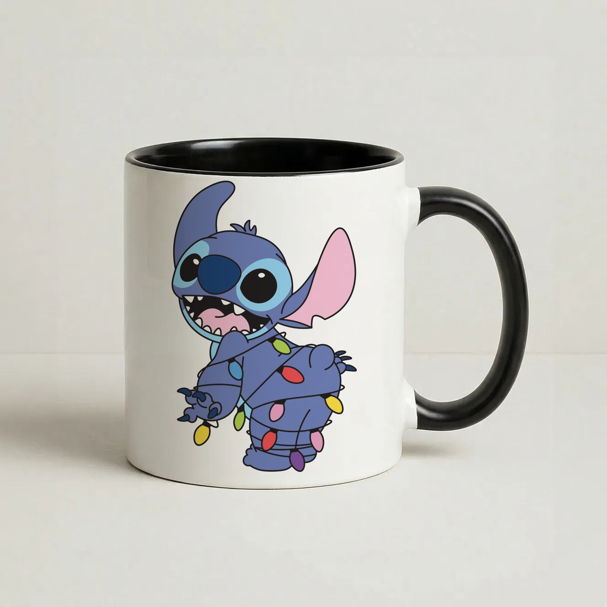 Cute Blue Alien Fairylights Coffee Black Mug