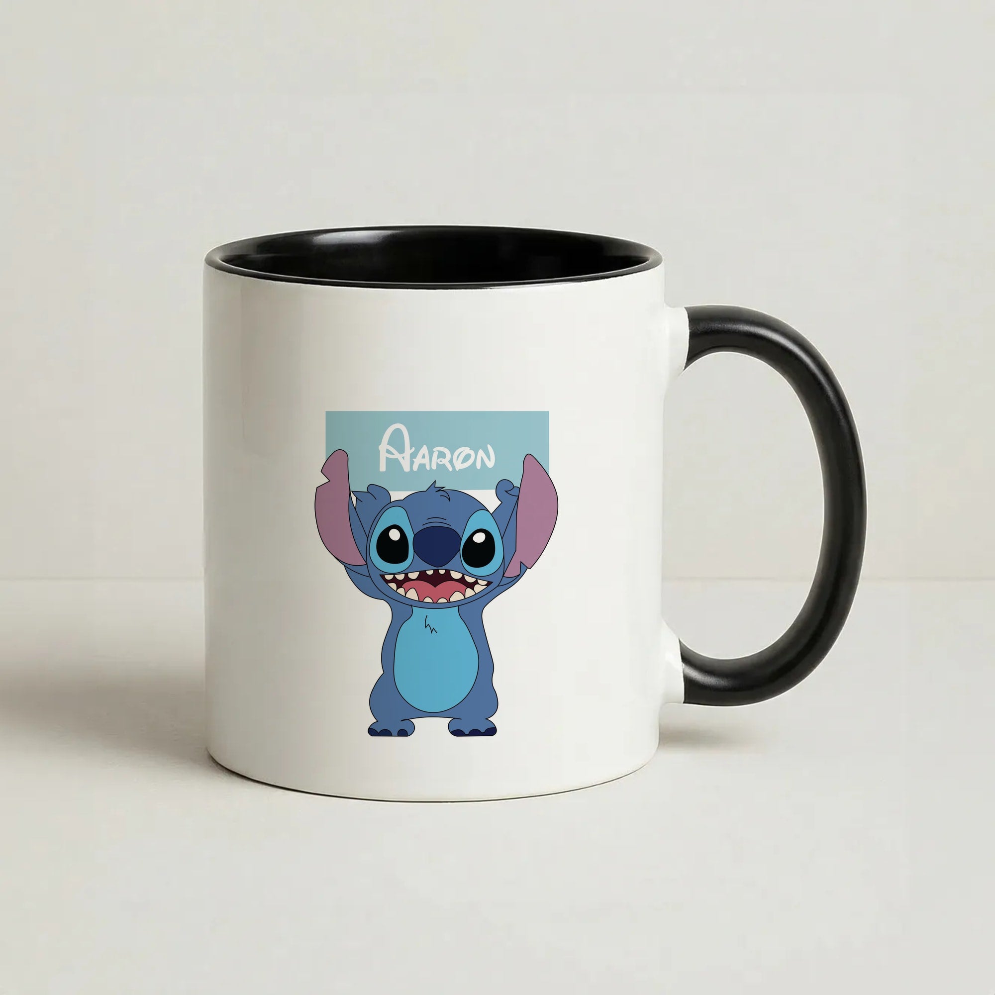 Standing Blue Alien - Personalised Disney Coffee Black Mug
