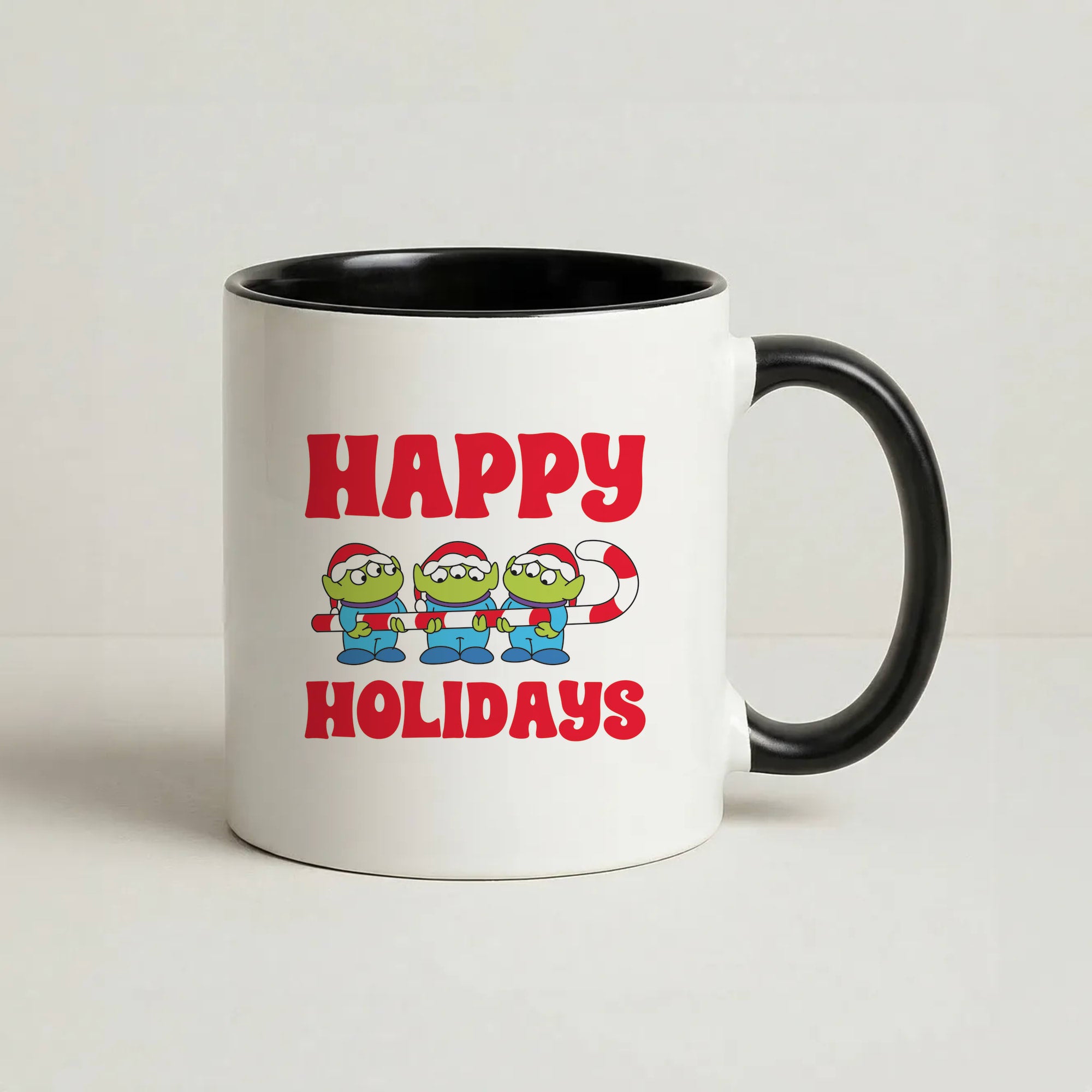Happy Holidays Cute Green Aliens Coffee Black Mug