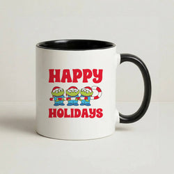 Happy Holidays Cute Green Aliens Coffee Black Mug