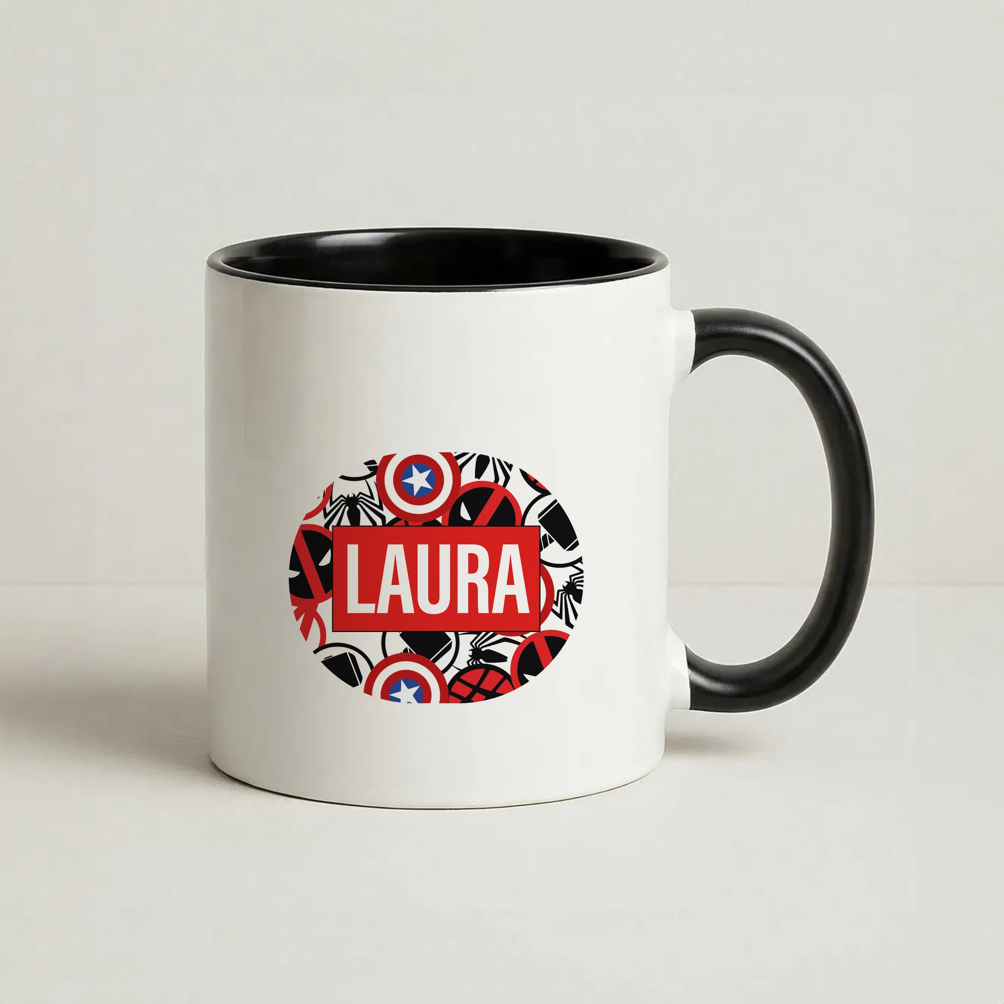 Collage - Personalised Superhero Comic Coffee Black Mug