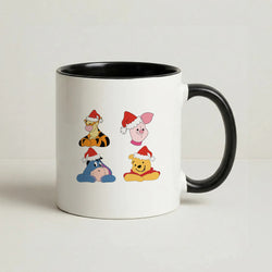 Bear, Tiger, Donkey and Pig Pattern Christmas Coffee Black Mug