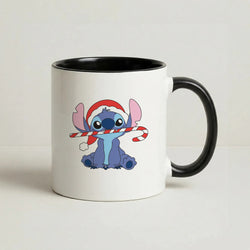 Cute Blue Alien Candycane Coffee Black Mug