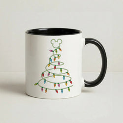 Cartoon Mouse Christmas Tree Lights Coffee Black Mug
