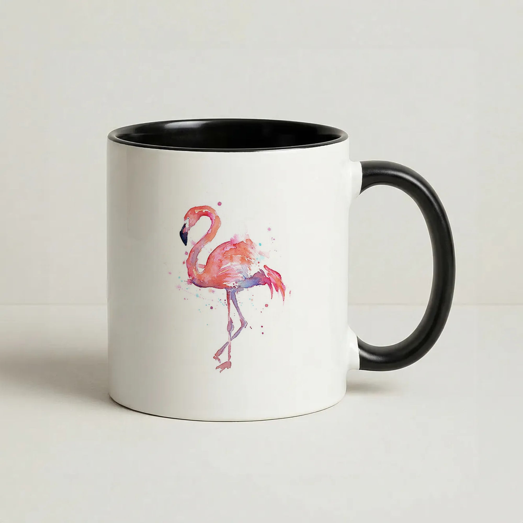 Watercolour Flamingo Painting Coffee Black Mug