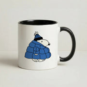 Cartoon Beagle Puffer Jacket Blue Mug 4