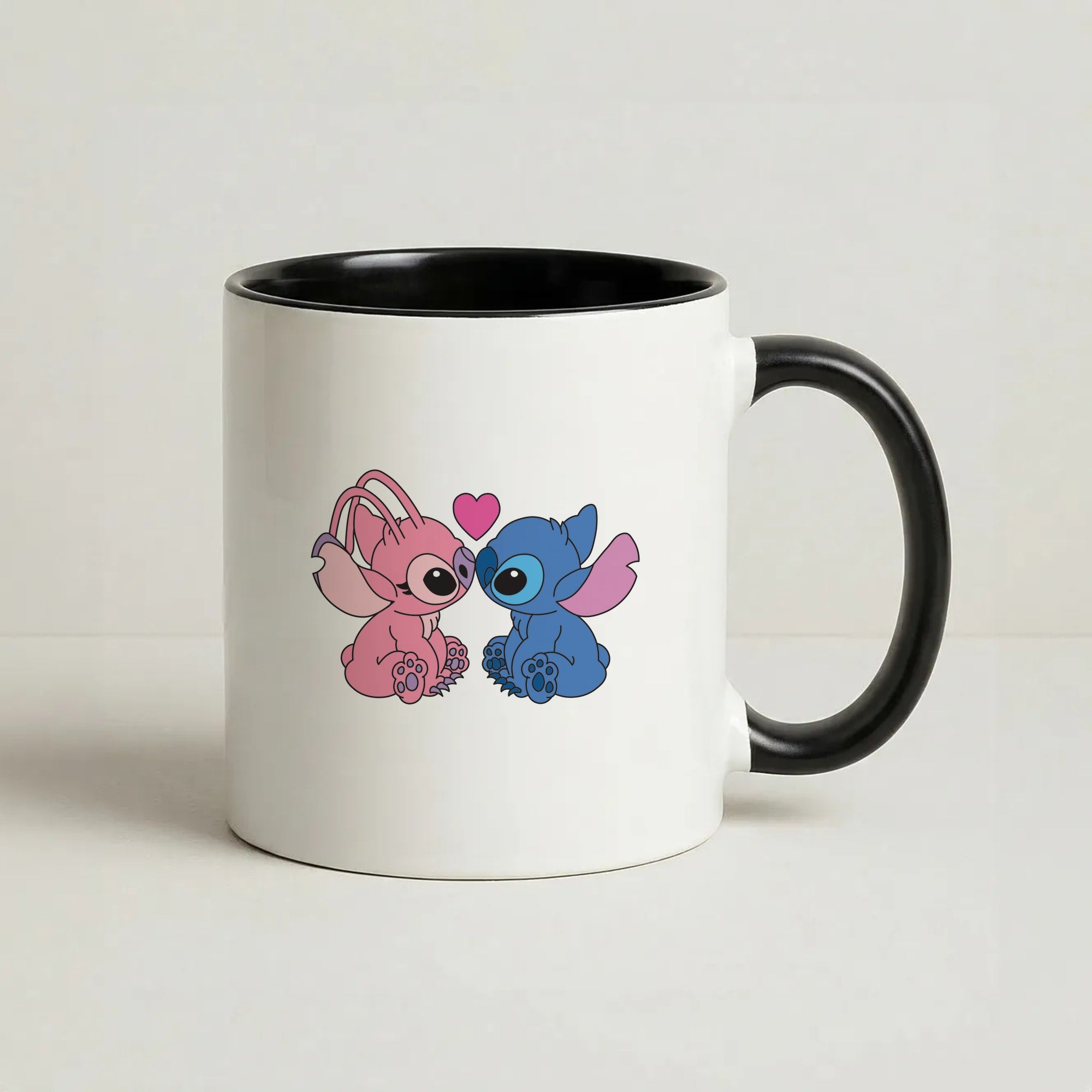 Angel And Blue Alien - Black Alien Coffee Black Mug