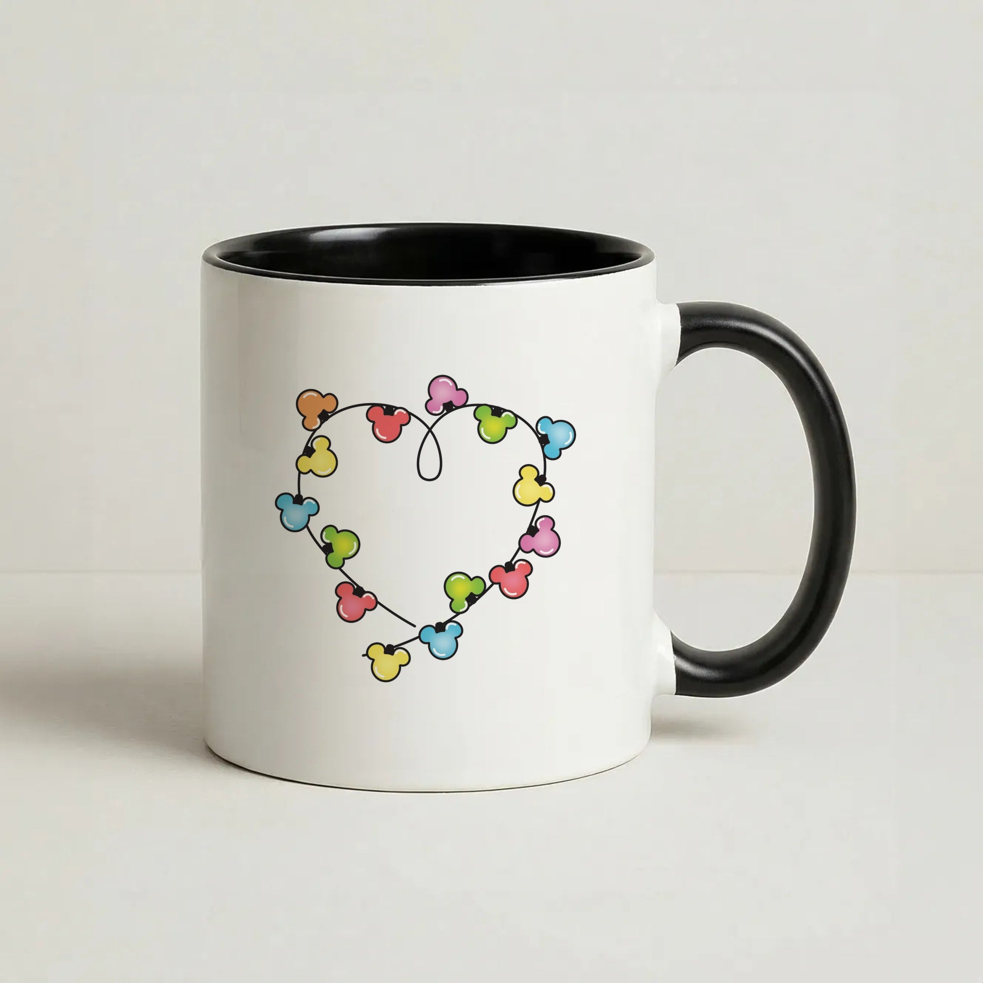 Cartoon Mouse Christmas Fairylights Heart Coffee Black Mug