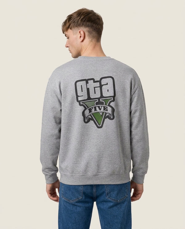 Green Five - Video Game Sweatshirt — Grey Back, worn