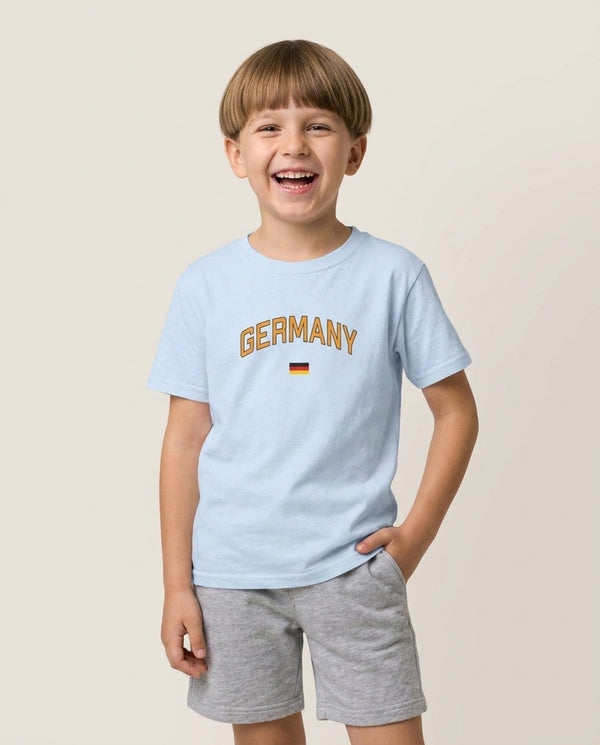 Germany Team Kit Kids T-Shirt — Blue Front, worn