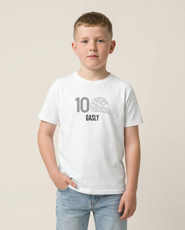 Gasly Helmet 2026 Kids T-Shirt — White Front, worn