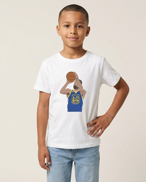 Curry - Basketball Kids T-Shirt — White Front, worn