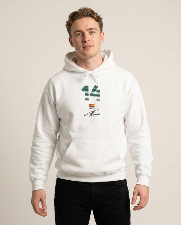 Alonso - F1 Hoodie — White Front, worn
