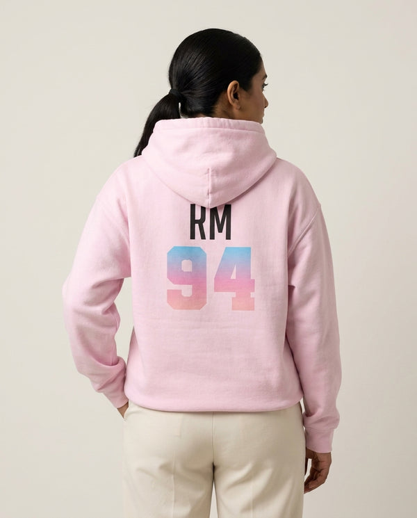 RM 94 Hoodie — Pink Back, worn