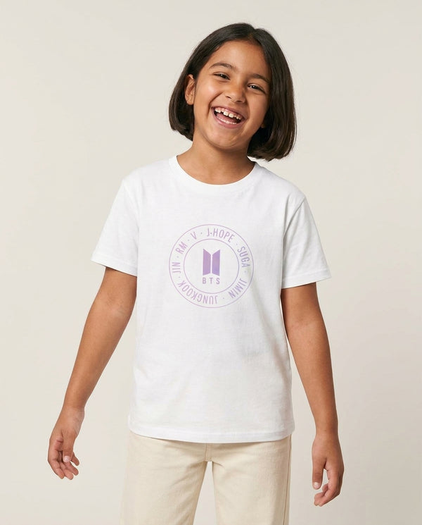 Galaxy Logo - BTS Kids T-Shirt — White Front, worn