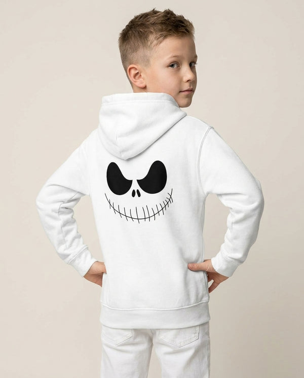 Jack Face - TNBC Kids Hoodie — White Back, worn