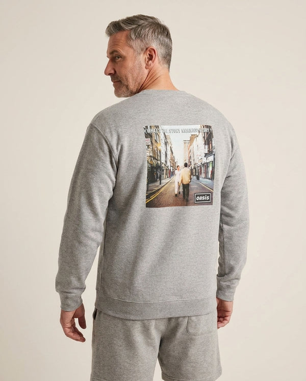 What's The Story Sweatshirt — Grey Back, worn