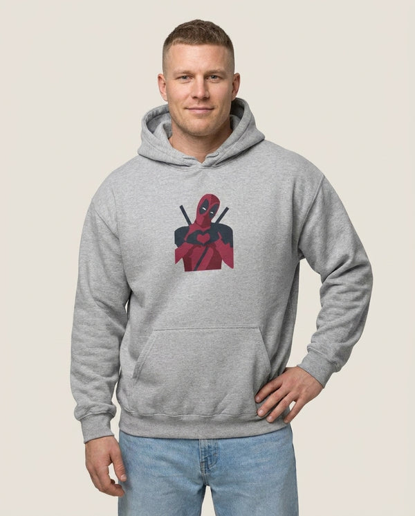 DP heart Hoodie — Grey Front, worn