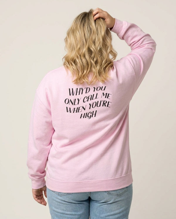 Call Me When You're High  Sweatshirt — Pink Back, worn