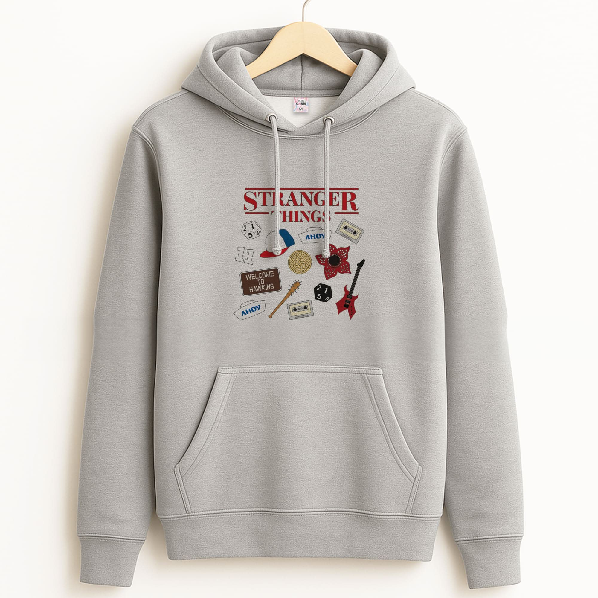Stranger Things Cartoon Icons Unisex Grey Hoodie