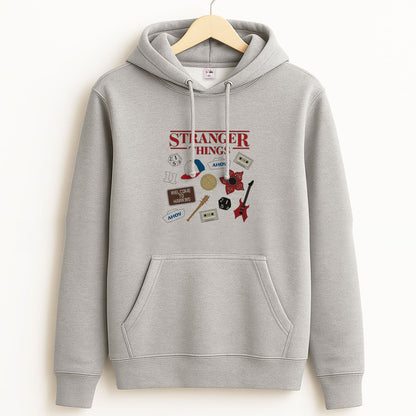 Stranger Things Cartoon Icons Unisex Grey Hoodie