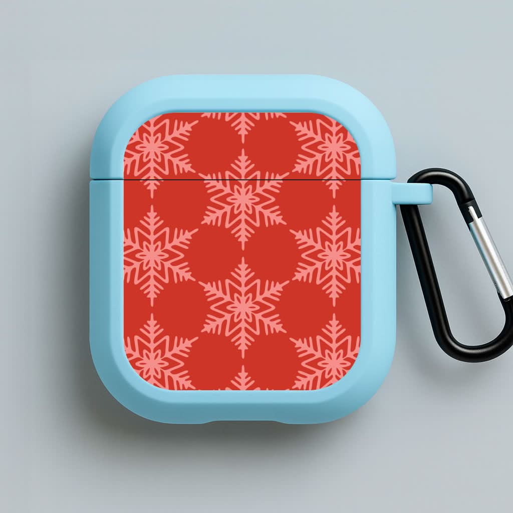 Red Giant Snowflakes Christmas Pattern Blue AirPods Case