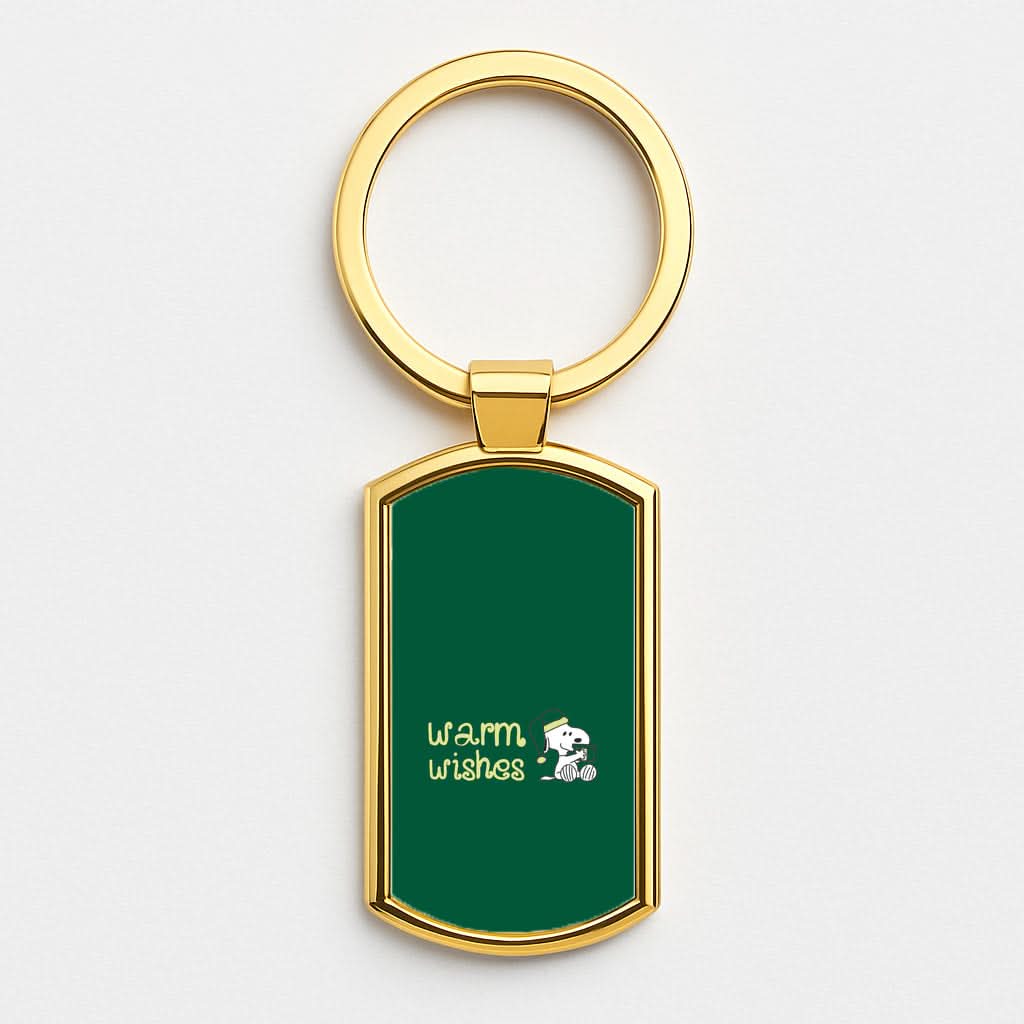 Cartoon Beagle Warm Wishes Gold Keyring